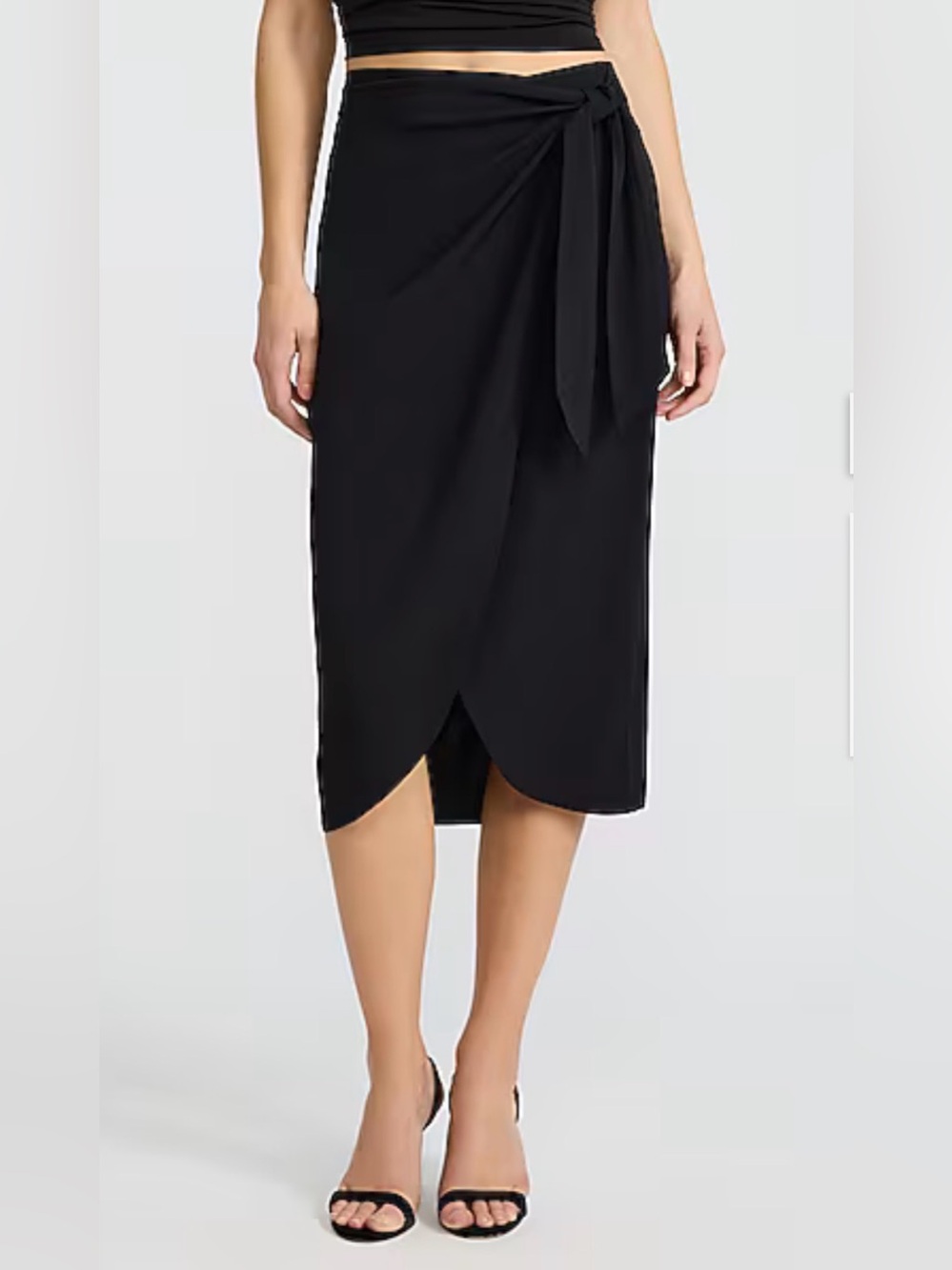 Side-Tie Black Wrap Midi Skirt - Women